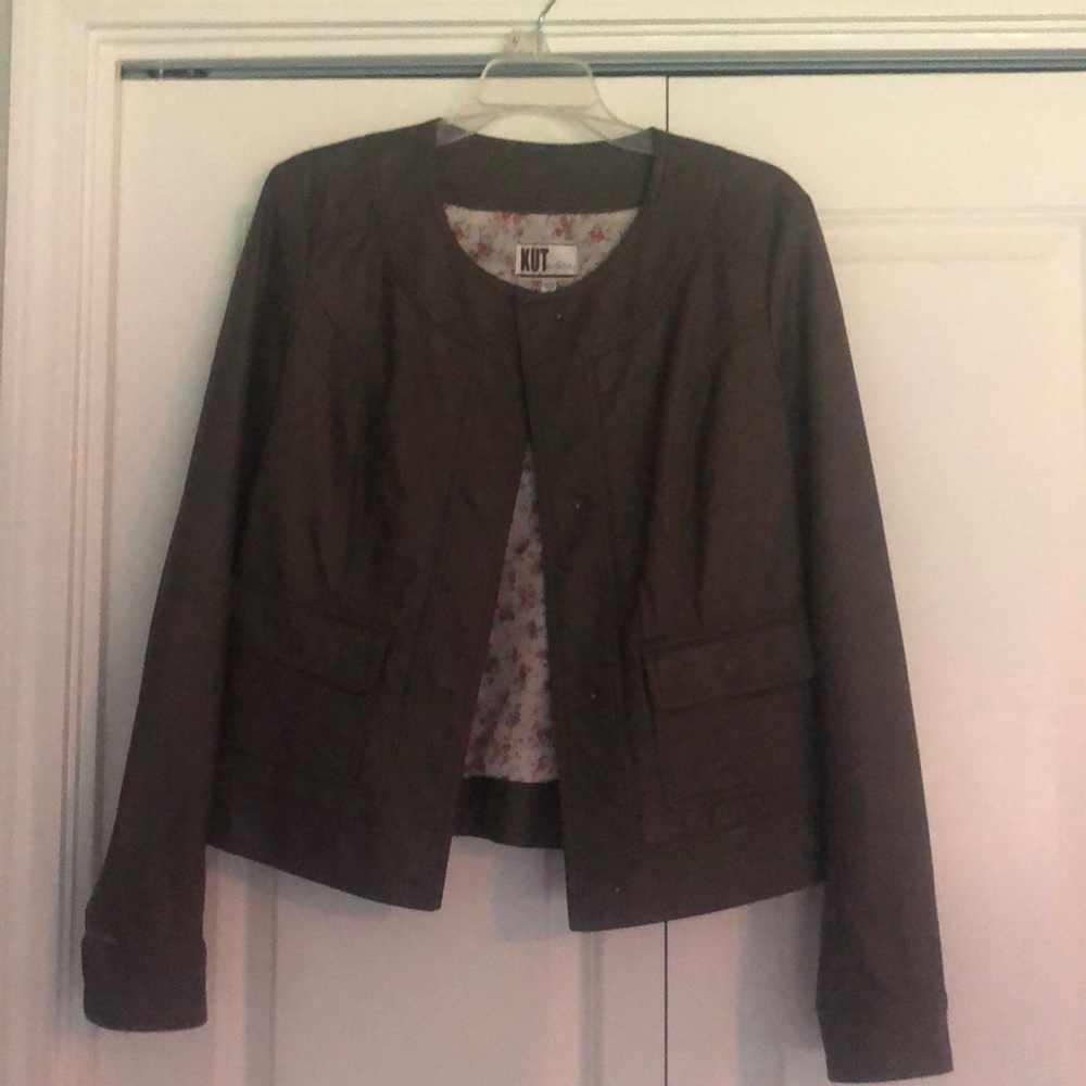 Gray/Brown Faux Leather Jacket